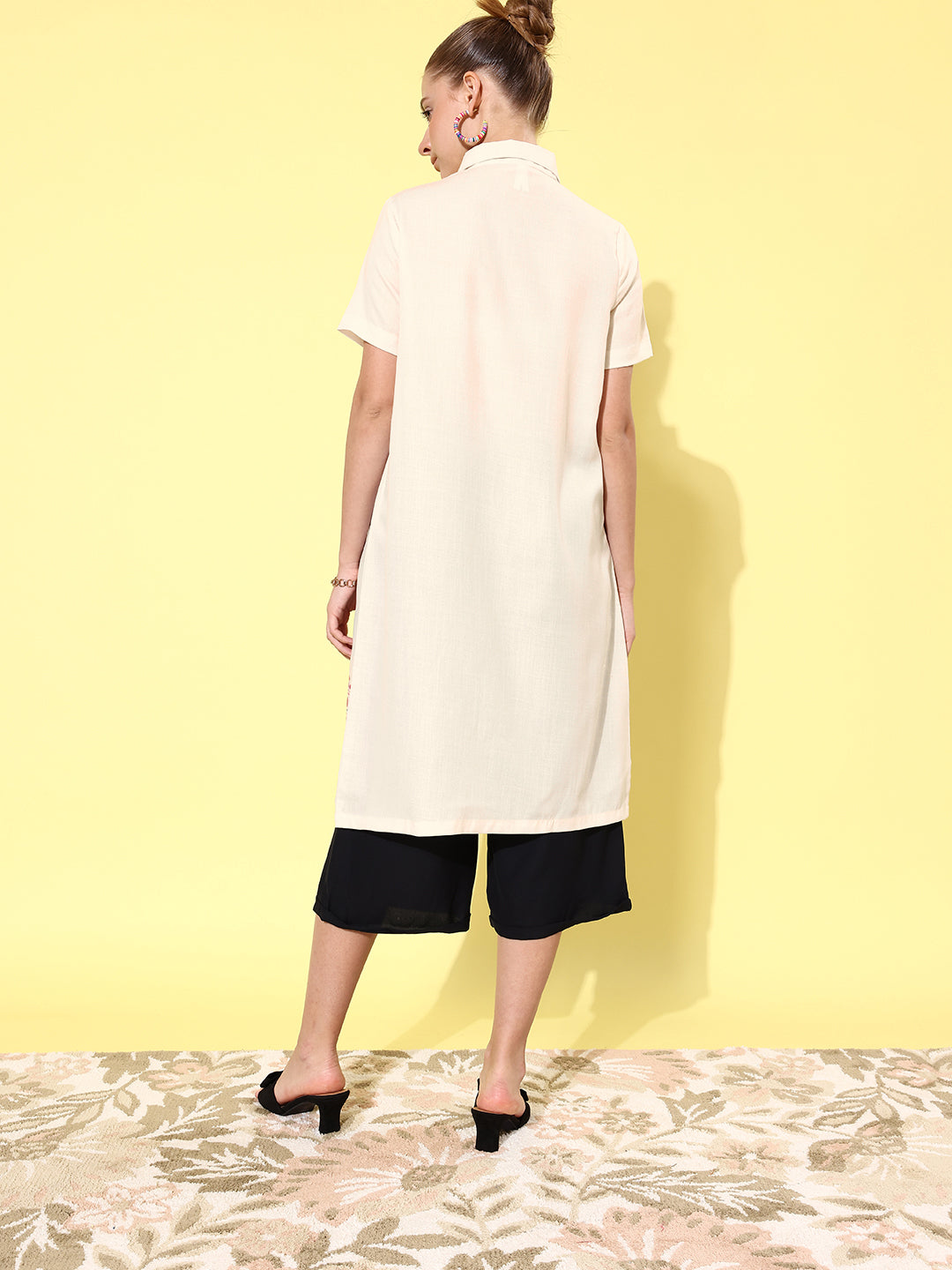 Women's Quirky Print Lose Shirt with Black Culottes