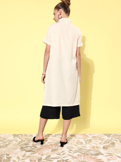 Women's Quirky Print Lose Shirt with Black Culottes