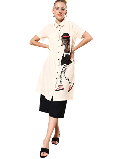 Women's Quirky Print Lose Shirt with Black Culottes