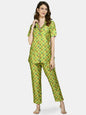 Women Green Printed Night Suit by Myshka (