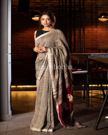 Women's Beige Handwoven Ghicha Saree