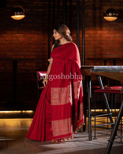Women's Red handwoven Noyel Silk Saree
