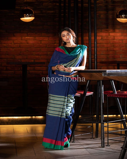 Women's Blue Handloom Cotton Saree