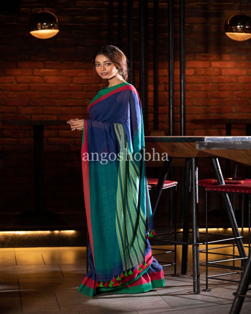 Women's Blue Handloom Cotton Saree