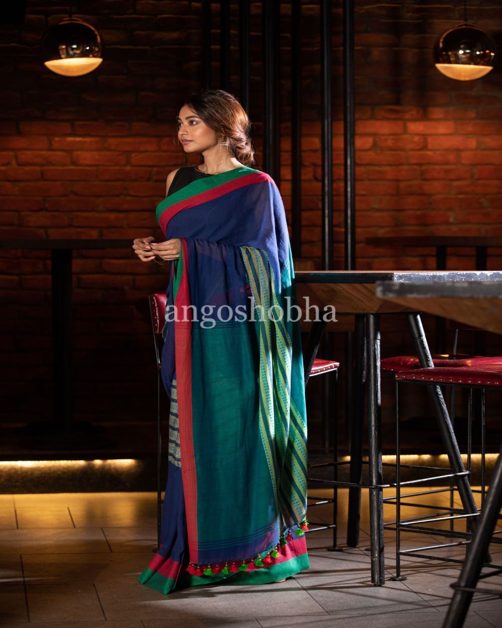 Women's Blue Handloom Cotton Saree