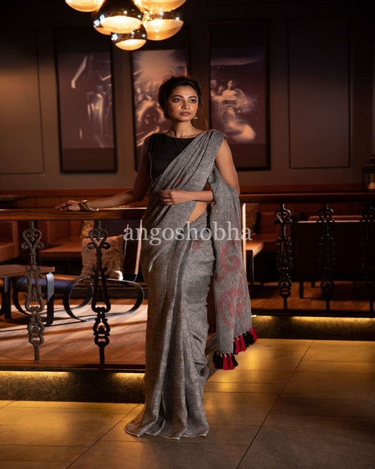 Women's Grey Linen jamdani Saree