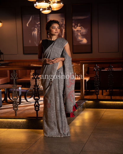 Women's Grey Linen jamdani Saree