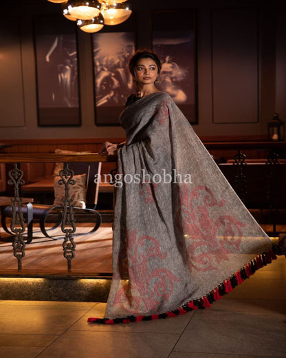 Women's Grey Linen jamdani Saree