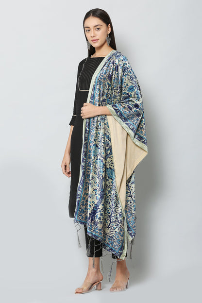 Women's Blue Color Polyster Velvet  Digital Printed Dupatta
