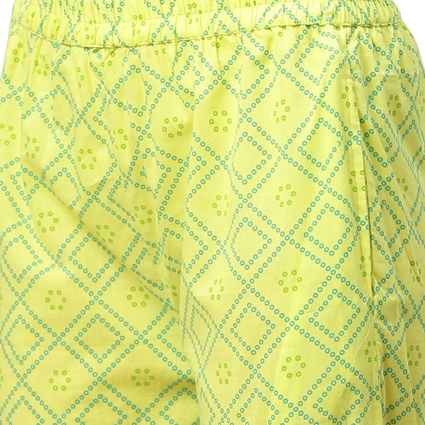 Women's Yellow Cotton Printed 3/4 Sleeve Round Neck Casual Kurta Pant Set