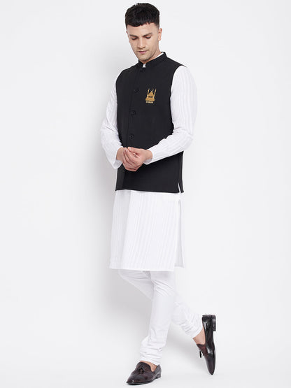 Men's White Kurta Sets with Eid Insignia Jackets (2PC