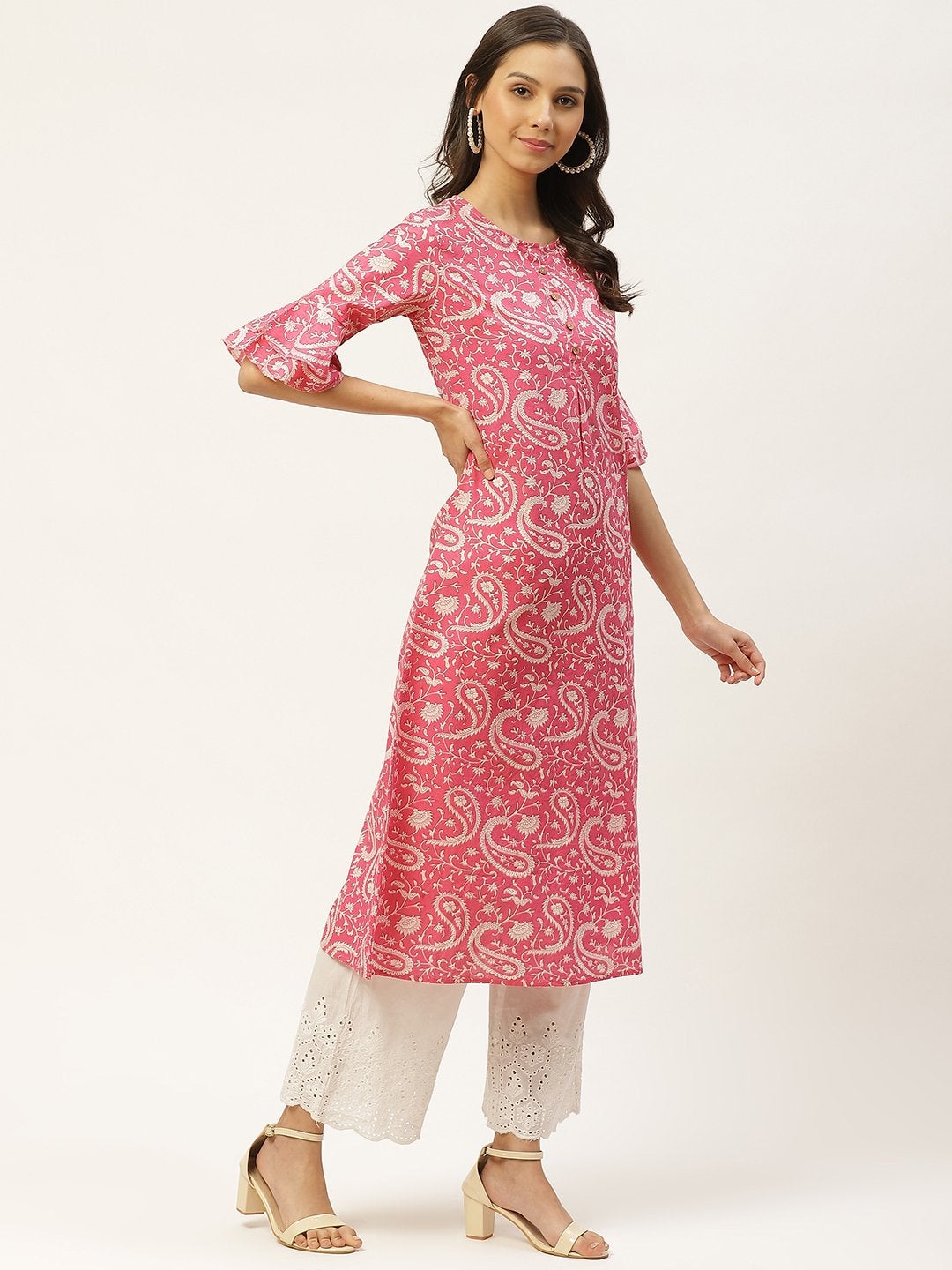 Women's Pink Cotton Staright Kurta