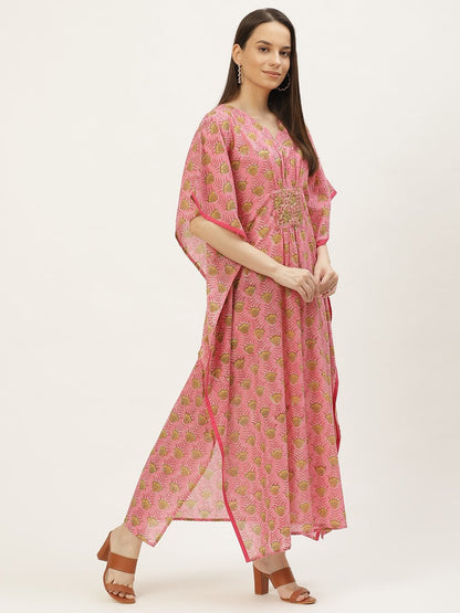 Women's Pink Printed Kaftan Dress (1pc)