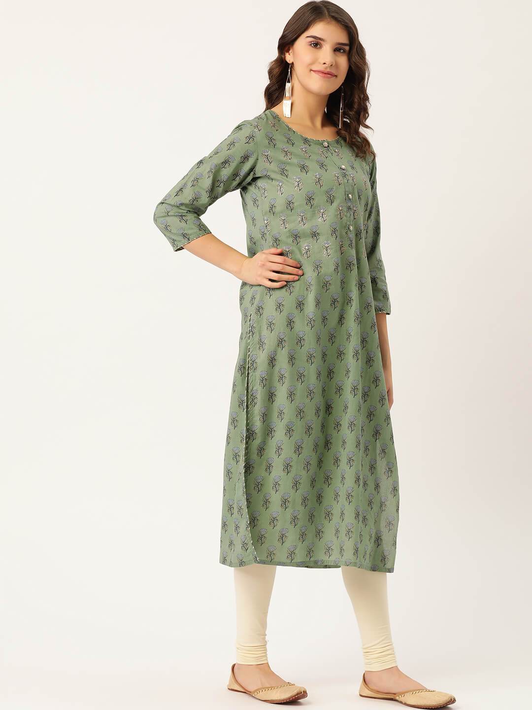 Women's Cotton Printed with Zari Adda highlight work Kurta