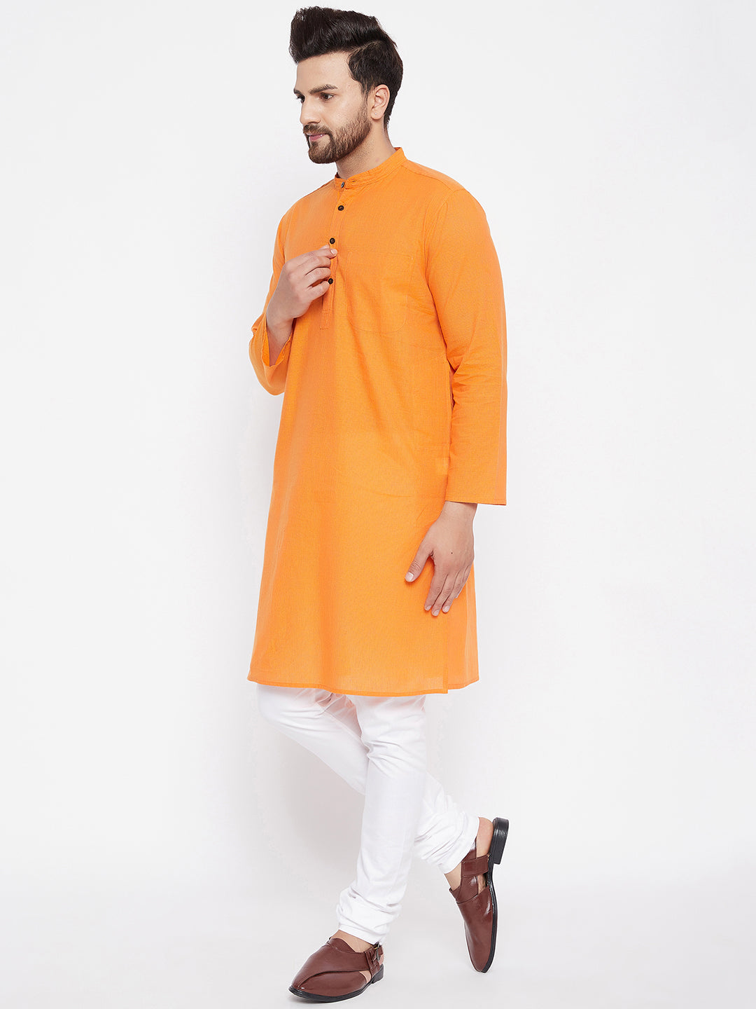 Men's Cotton Striped Orange Kurta2
