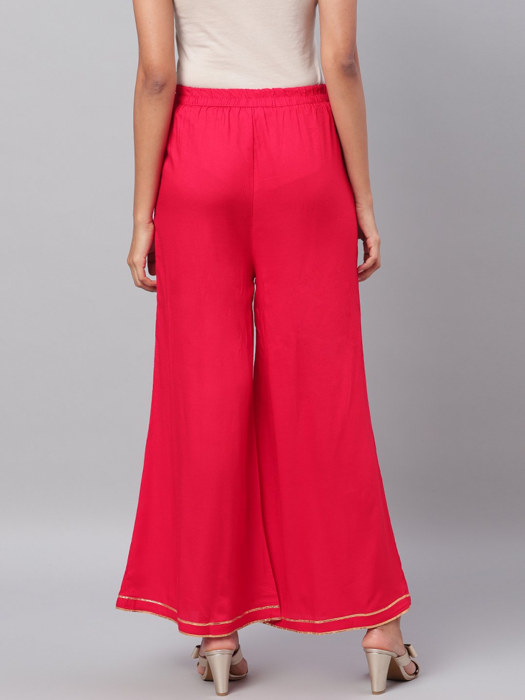 Women's Red Solid Na Polyester Na Palazzo