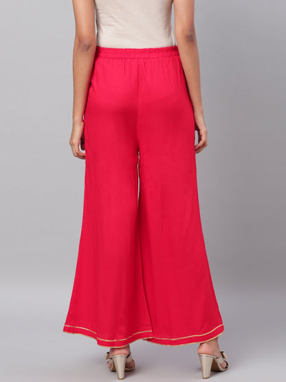 Women's Red Solid Na Polyester Na Palazzo