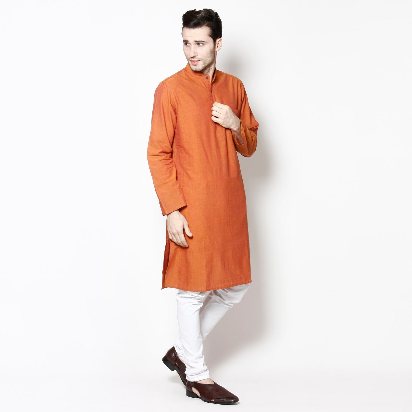 Men's Orange Cotton Kurta