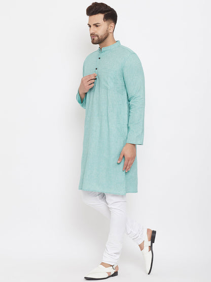 Men's Aqua Blue Cotton Kurta