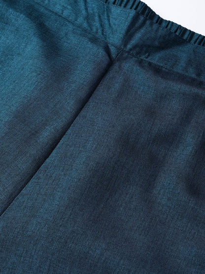 Women's Teal Embroidered Straight Kurta with Palazzos