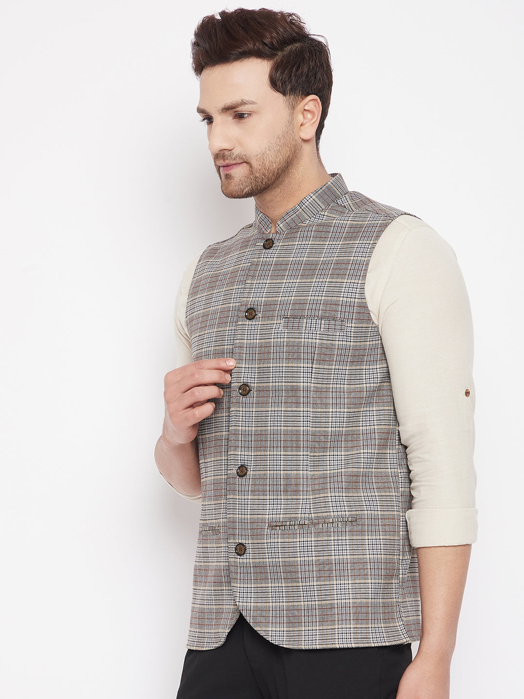 Men's Multi Color Nehru Jacket-Contrast Lining-Free Pocket Square