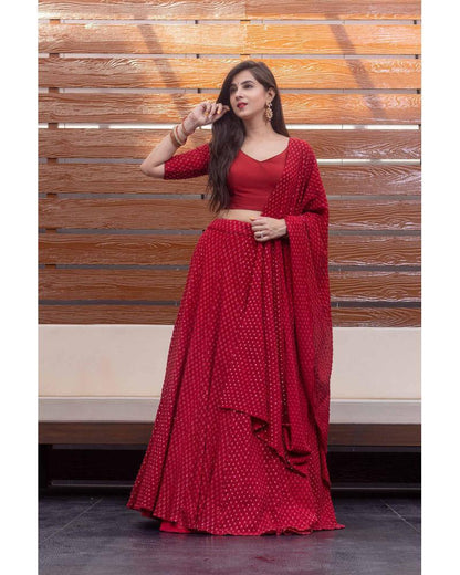 Women's Red Thread Work Lehenga Choli