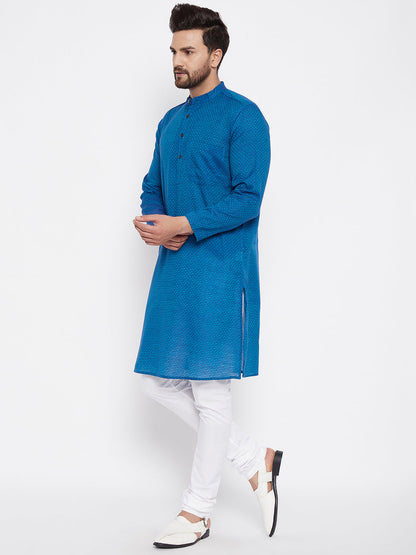 Men's Cotton Blue Straight Kurta