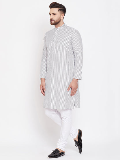 Men's Cotton White Striped Kurta