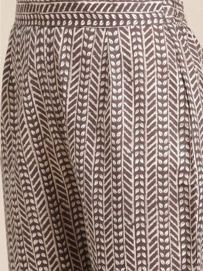 Women's KSUT Women Cream-Coloured Printed Kurta with Trousers