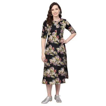 Women's Multi Polyester Printed 3/4 Sleeve Mandarin Collar Casual Dress