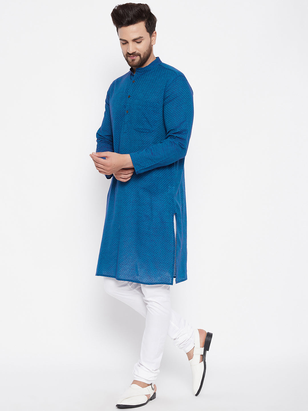 Men's Cotton Blue Straight Kurta