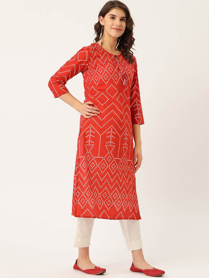 Women's Rayon Bandhani Printed with Mirror embroidery work Kurta