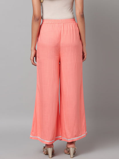 Women's Orange Solid Na Polyester Na Palazzo