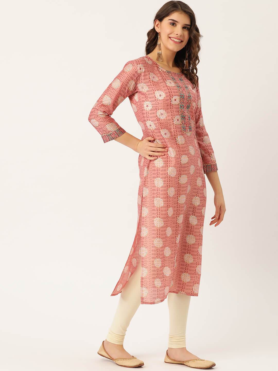 Women's Rayon Printed & Handwork Mirror detailing Yoke Kurta