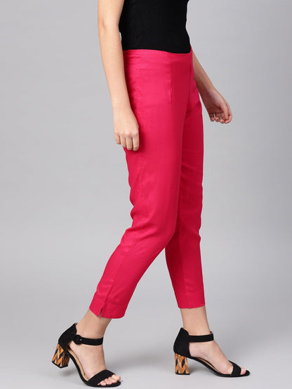 Women's Fuchsia Solid Regular Trousers