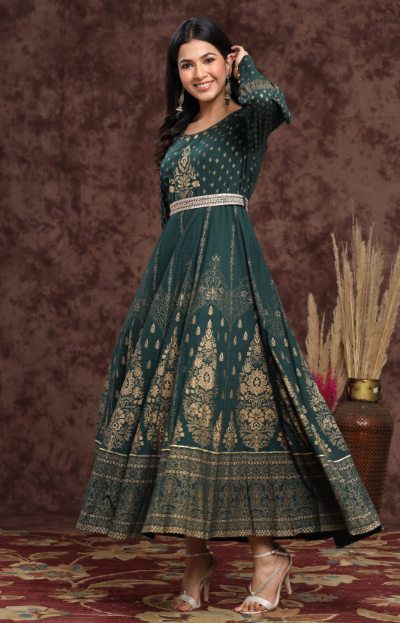 Women's Rayon Printed Flared Dress With Bel