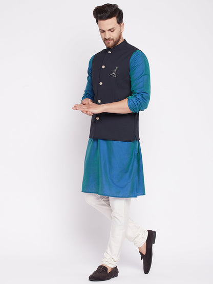 Men's Nehru Jacket With Embroided Insignia Of Lord Krishn