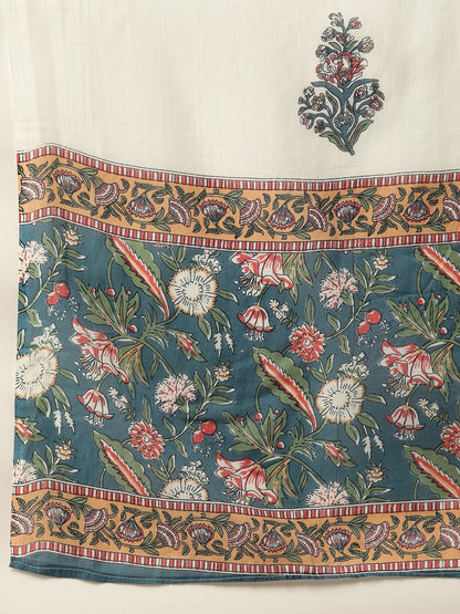 Women's Blue Cotton Gotta Work Anarkali With Dupatta