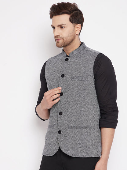Men's Grey Color Woven Nehru Jacket