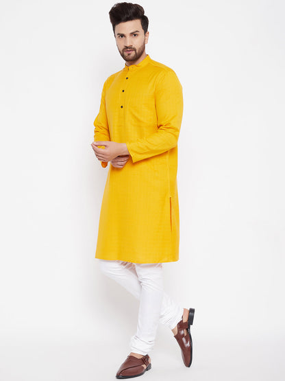 Men's Woven Design Yellow Straight  Kurta