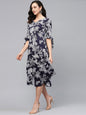Women Navy Blue Printed Dress by Myshka (