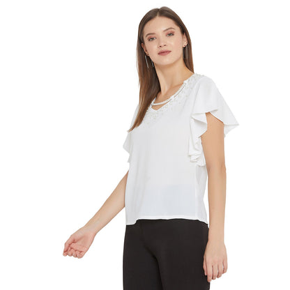 Women's Embellished Self Design Round Neck
