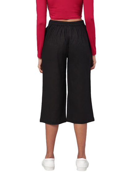 Women's Black Solid Cotton Trouser