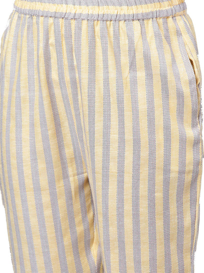 Women's Yellow Printed 3/4 Sleeve Cotton Maidran Coller Kurta & Palazzo Set