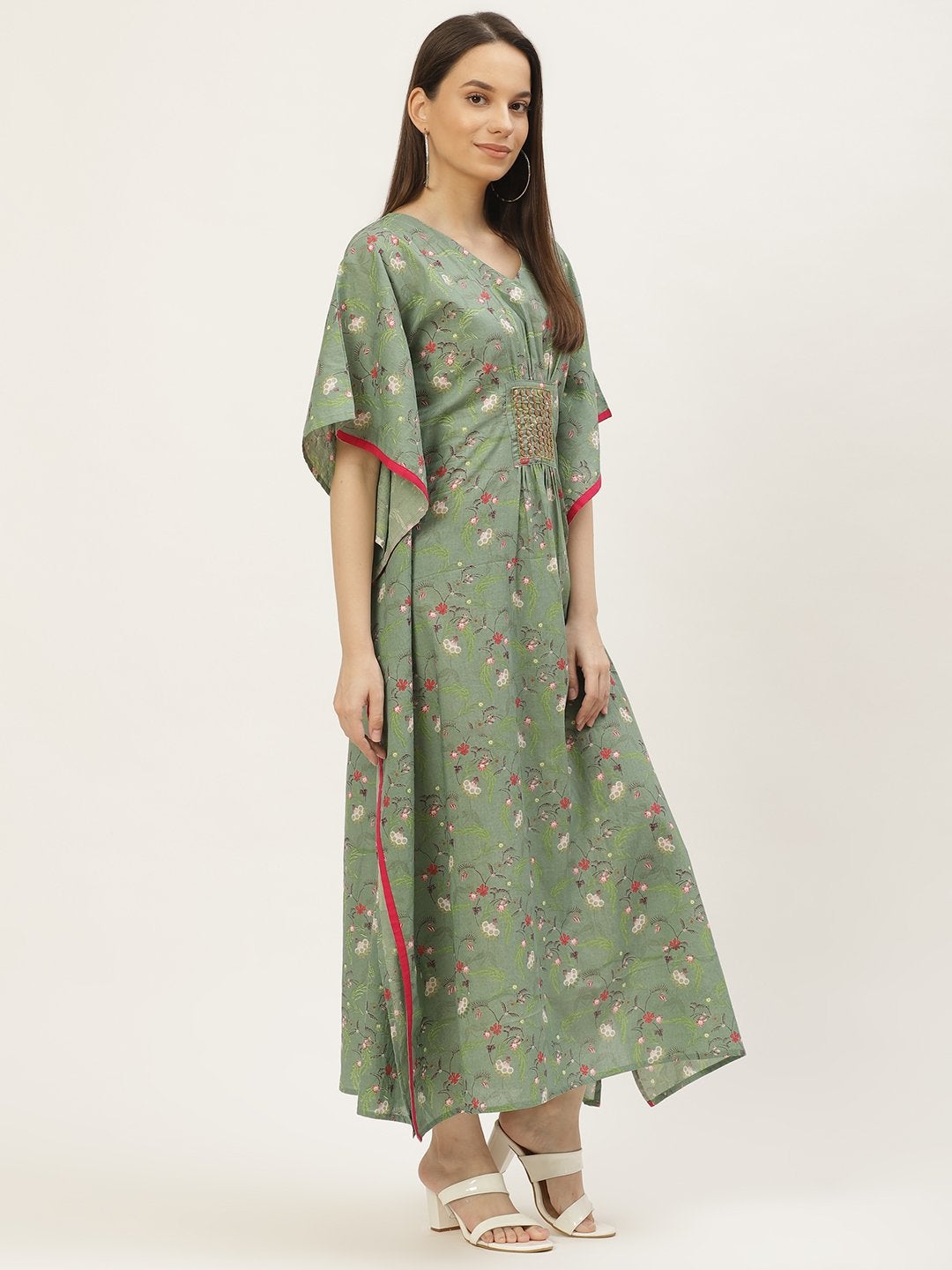 Women's Green  Printed Kaftan Dress (1pc)