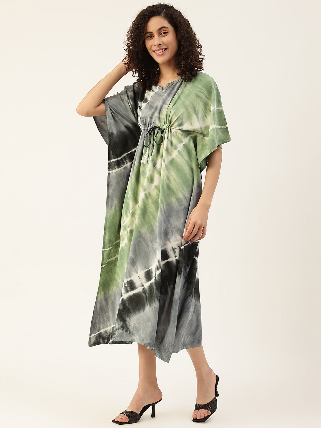 Women's Spiral Tri-Color Rayon kaftan Dress