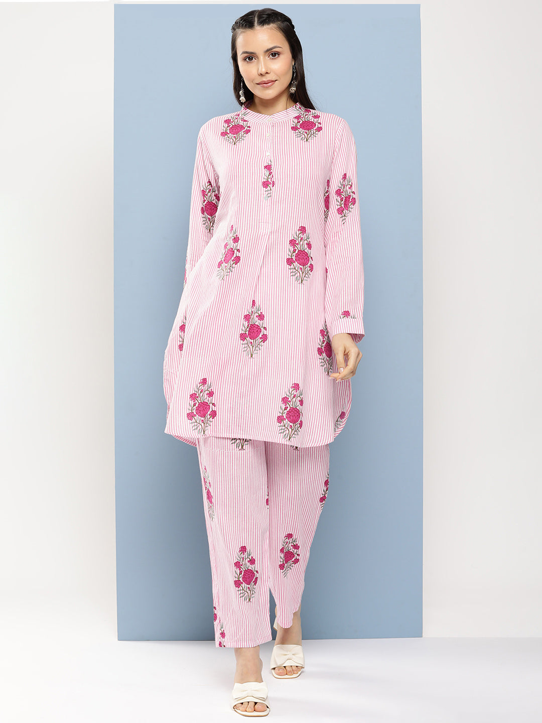 Women's Pink Floral Print Tunic Set