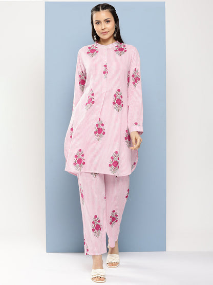 Women's Pink Floral Print Tunic Set