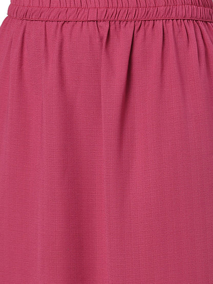 Women's Maroon Solid 3/4 Sleeve Polyester V Neck Casual Jacket & Skirt Set