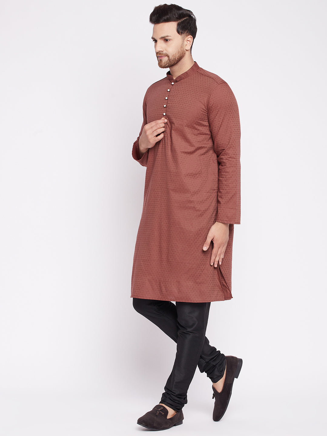 Men's Long Kurta with Band Colla